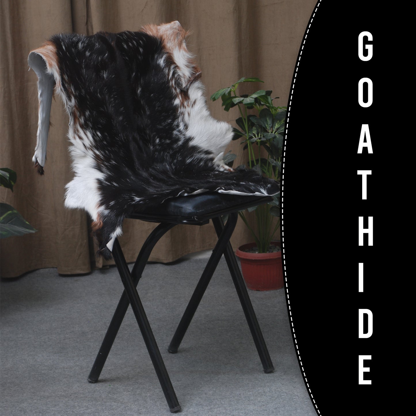 Authentic Hair-On Goat Skin Rug - Tri-Color Pattern for Stylish Home Décor