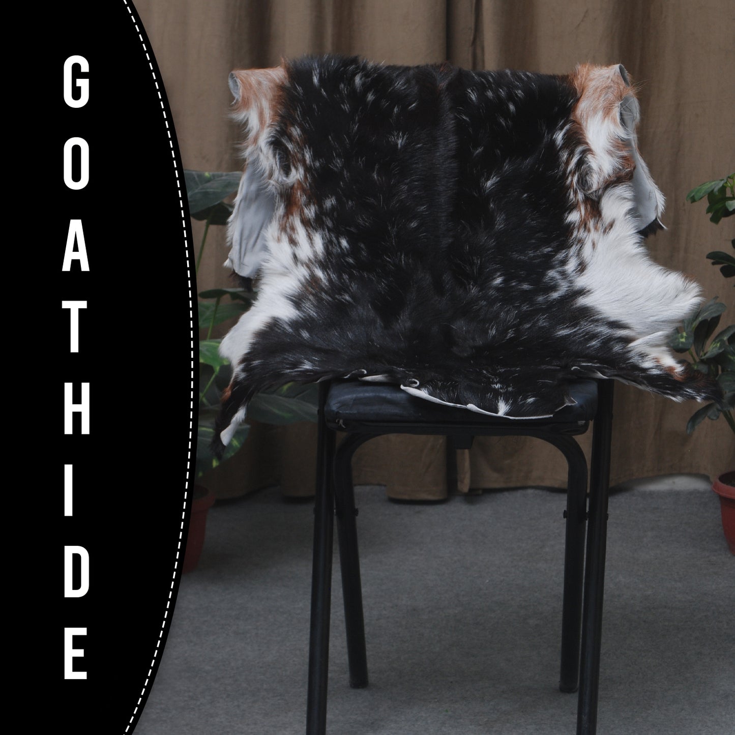 Authentic Hair-On Goat Skin Rug - Tri-Color Pattern for Stylish Home Décor