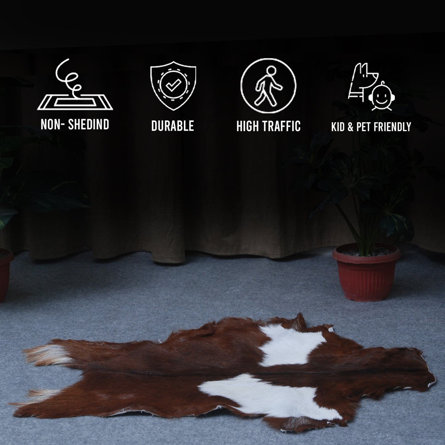 Authentic Dark Brown Goat Hide Rug - Rich Color and Unique Pattern for Home Styling