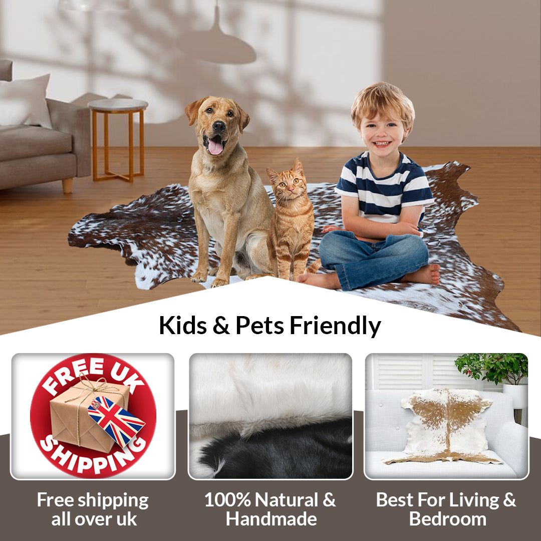 Stylish Black and White Goat Hide Rug - Unique Natural Pattern for Modern Homes