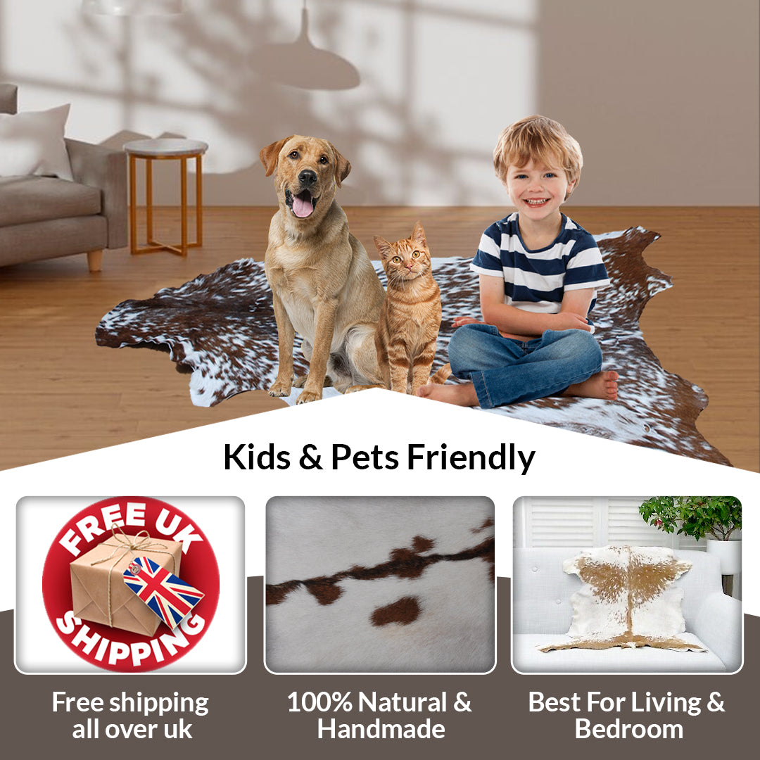 Luxury Brown and White Goat Hide Rug - Premium Handcrafted Hair-on Goatskin Rug with Non-Slip Suede Back, Sustainable and Eco-Friendly - Celestial Leather Limited