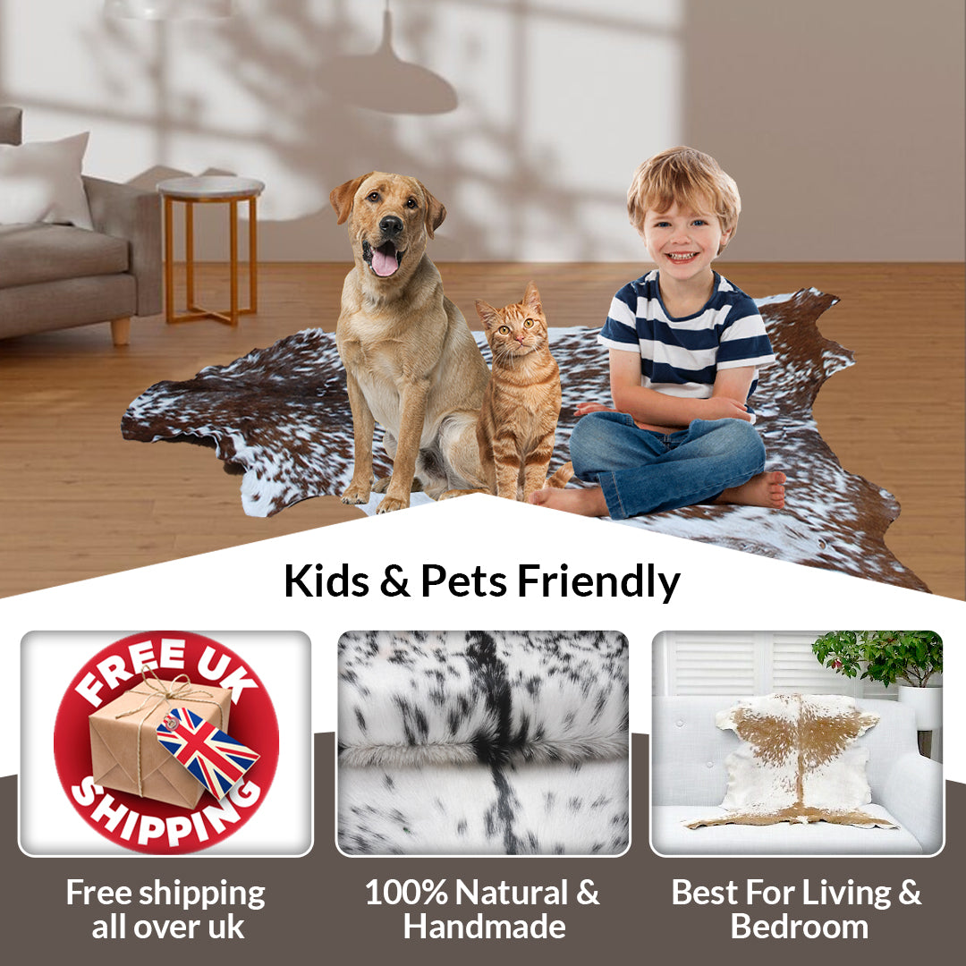 Striking Black & White Goat Skin Rug - Soft, Hypoallergenic, - Stylish Home Décor Accent - Celestial Leather Limited