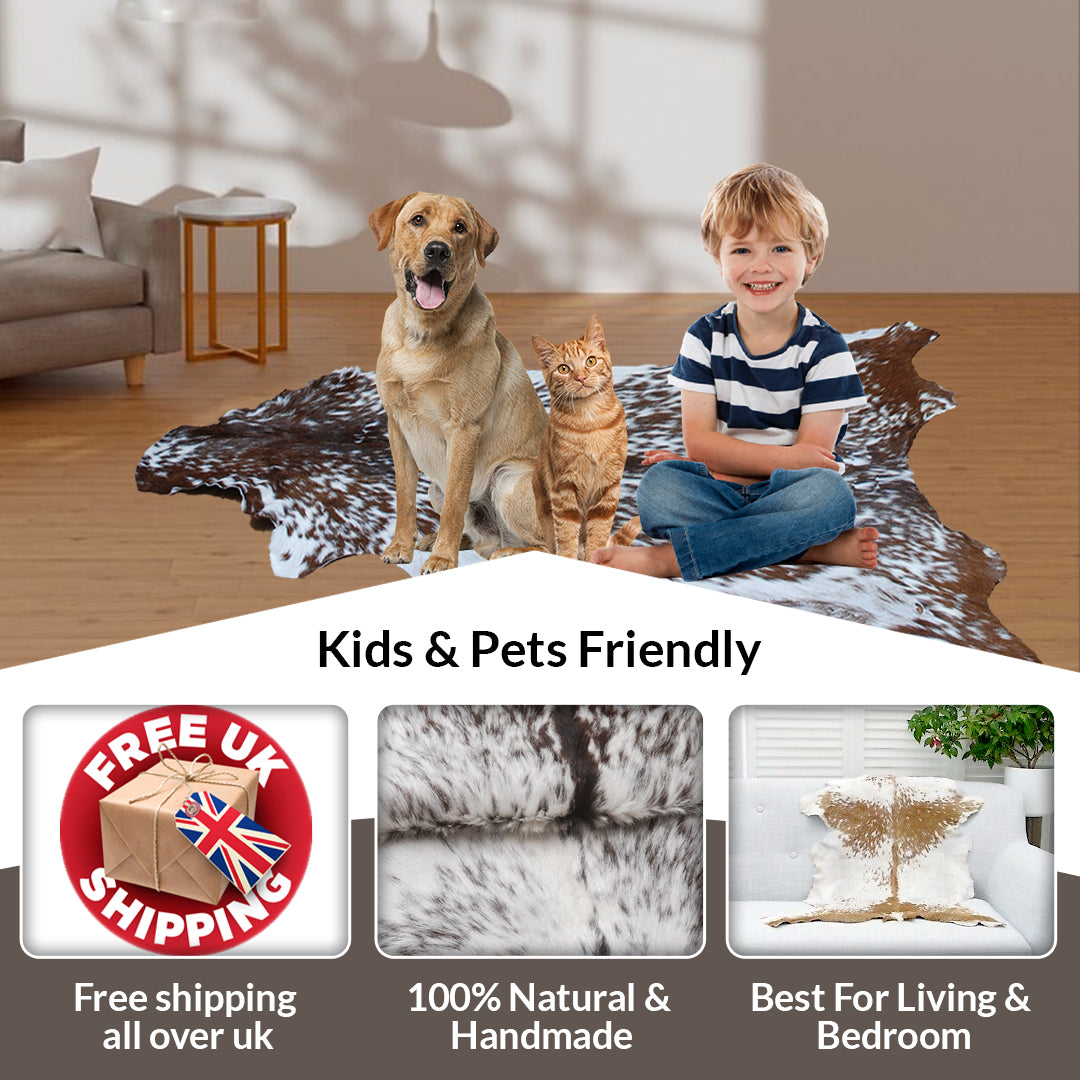 Luxury Black & White Natural Goatskin Rug | Modern Decor | Hypoallergenic - Non-shedding | Sustainable Eco-friendly Design
