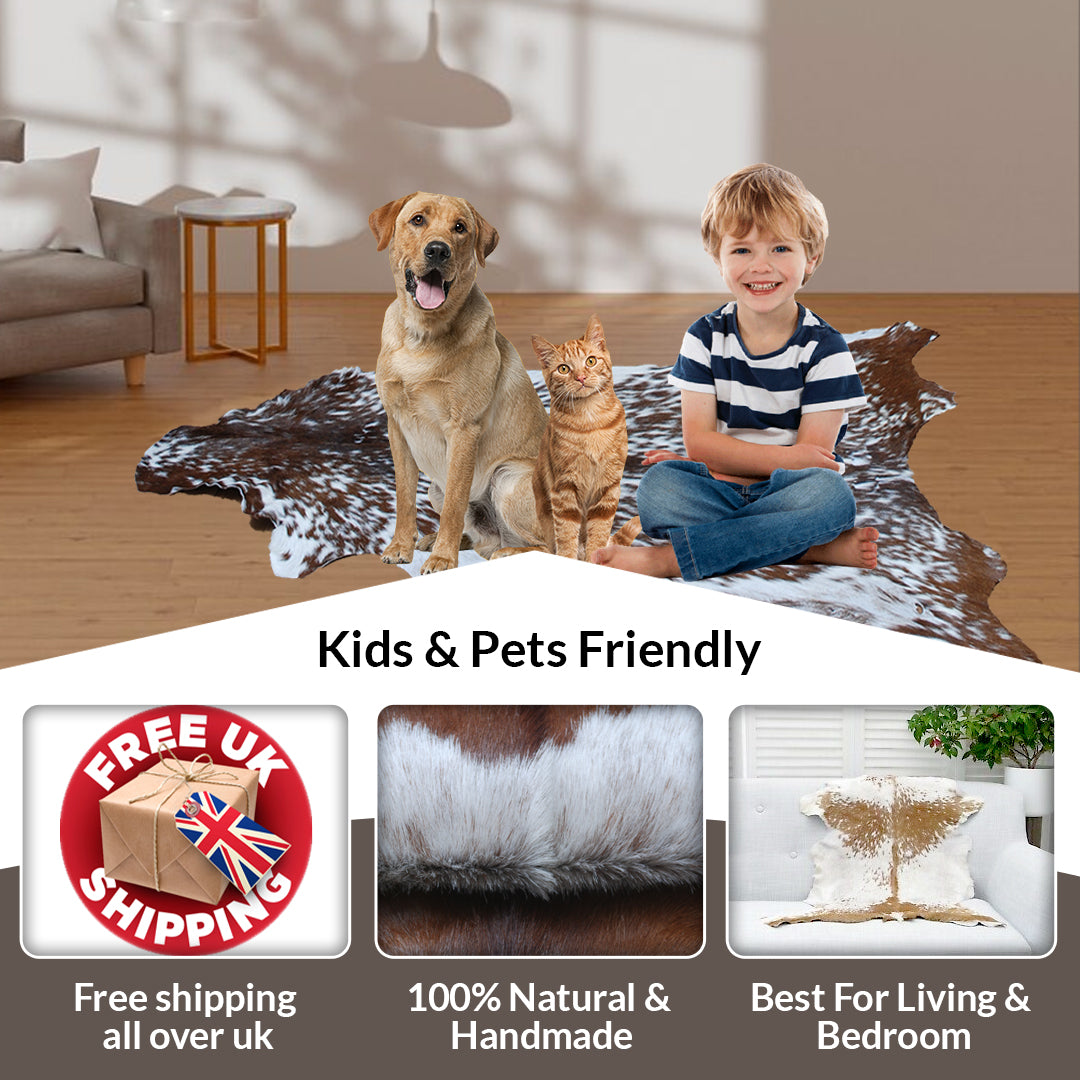 Brown and White Handmade Goat Skin Rug – Classic Elegance for Your Home