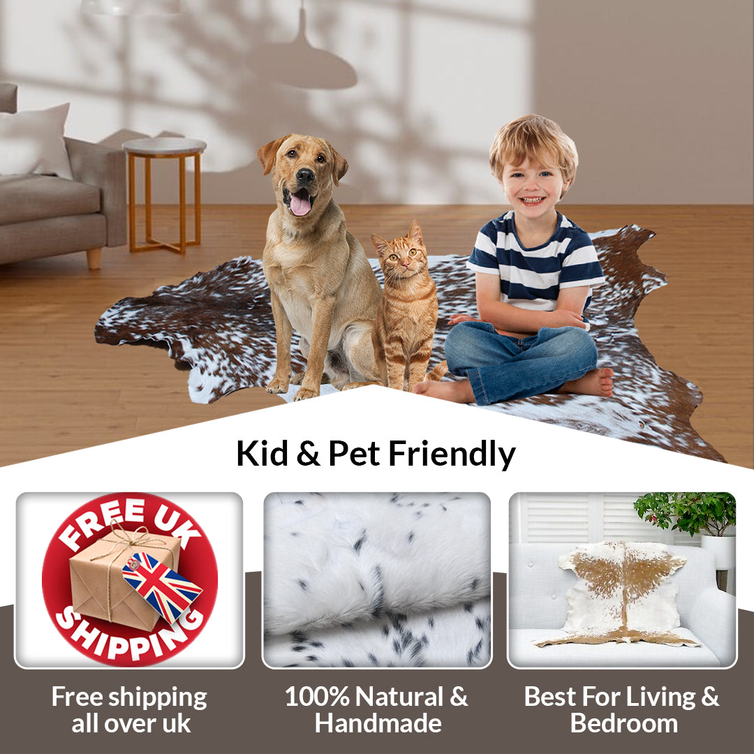 Authentic Black and White Goat Skin Rug - Perfect for Modern and Classic Décor