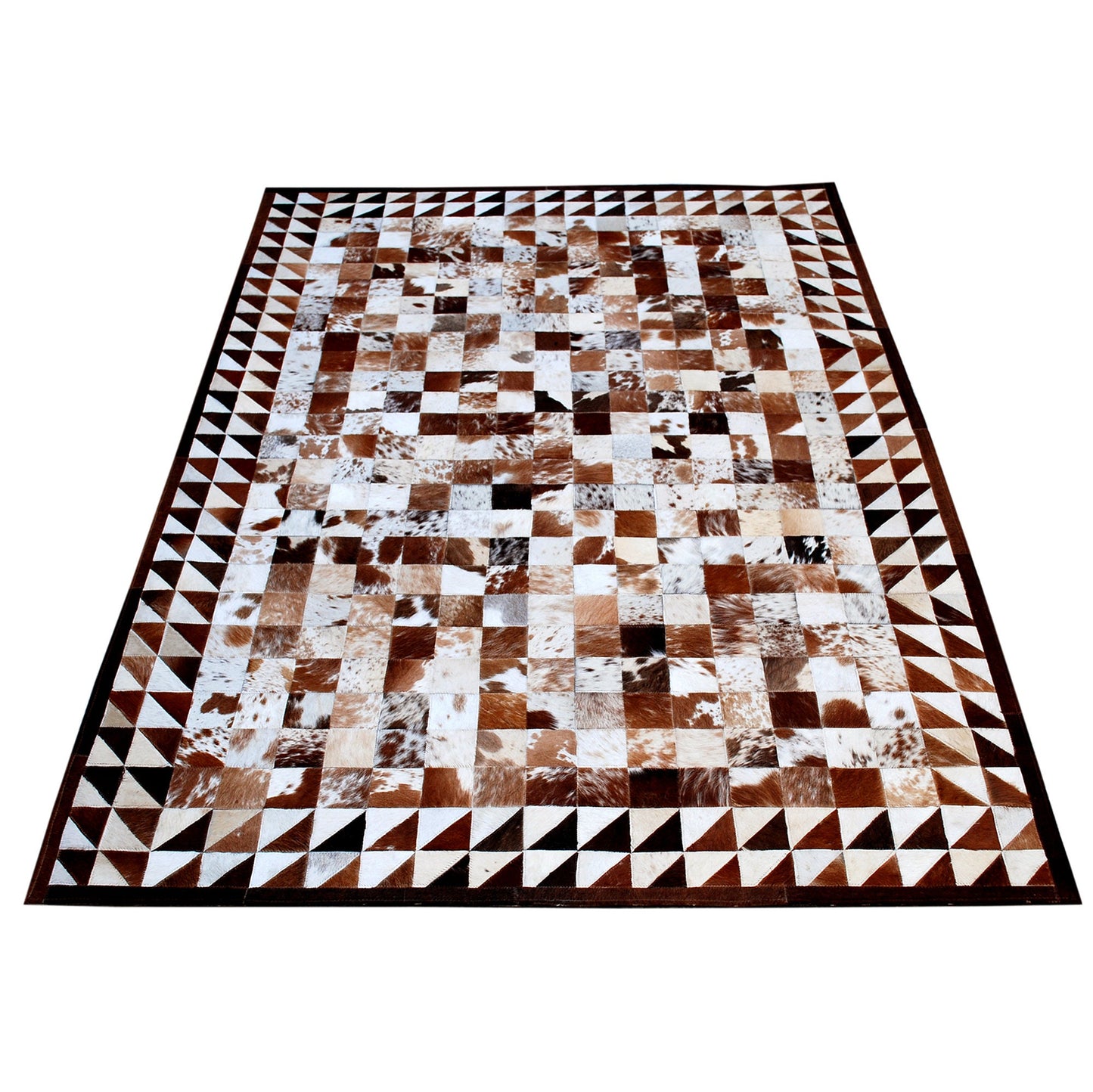 Luxurious Handmade Cowhide Patchwork Rug with Zig Zag Stitching - Unique Leather Area Rug for Home Décor - Customizable Designs Available