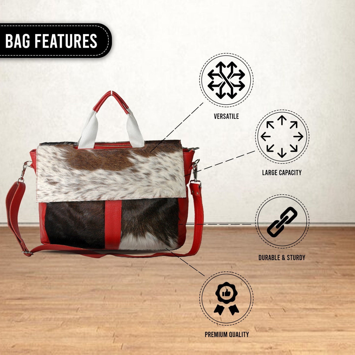 Stylish Cowhide Leather Laptop Bag Messenger Briefcase Animal Print Cowskin Hair on Bag - Sustainable Fashion with Unique Style