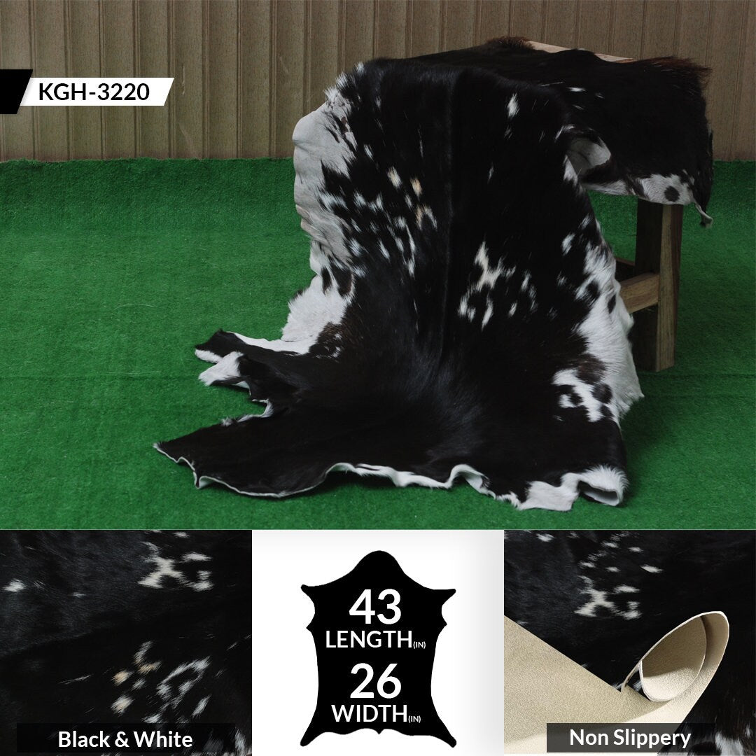Striking Black & White Goat Skin Rug - Soft, Hypoallergenic, - Stylish Home Décor Accent - Celestial Leather Limited