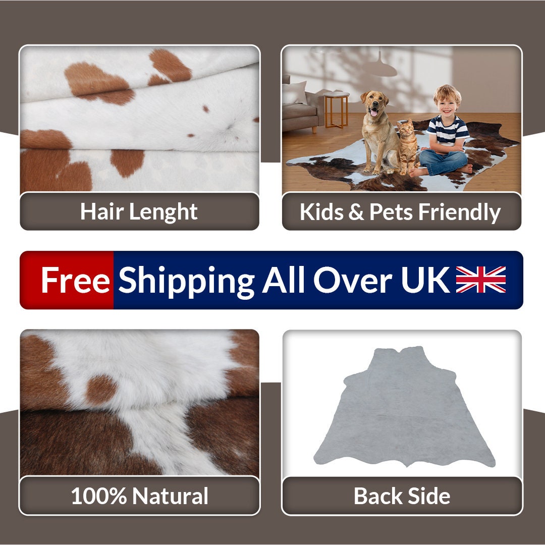 Luxury Large Brown & White Cowhide Rug - Hypoallergenic - Non-Slippery Suede Back - Perfect for Bedroom - Living Room - Free Shipping!