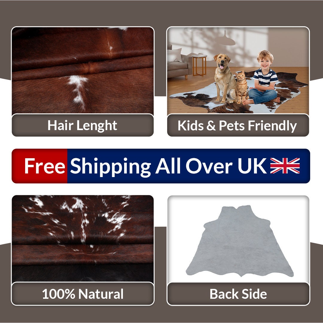 Premium Dark Brown & White Cowhide Rug, Extra Large, Hypoallergenic, Non Slip Back, Hand selected from Brazilian Hides