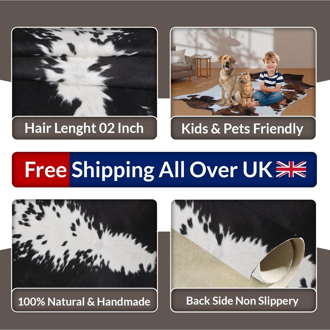 Luxurious Dark Brown & White Cowhide Rug | Hypoallergenic - Non-Slip | Handcrafted Natural Hair-on Hide | Durable - Unique Beauty