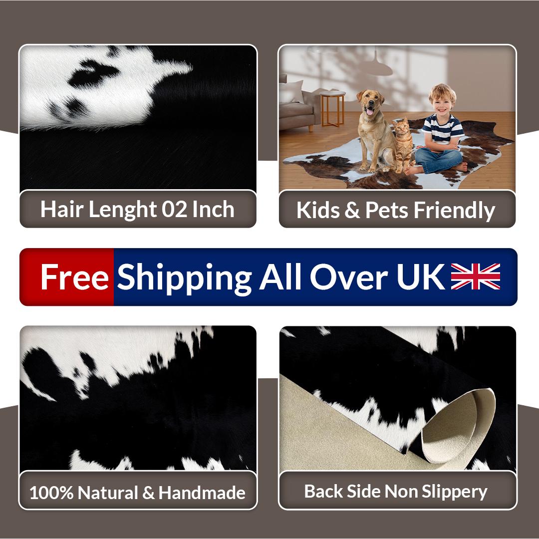 Luxurious Medium Brown & White Cowhide Rug with Hypoallergenic Suede Backing - Handcrafted, Unique Animal Pattern, Durable - Versatile Decor