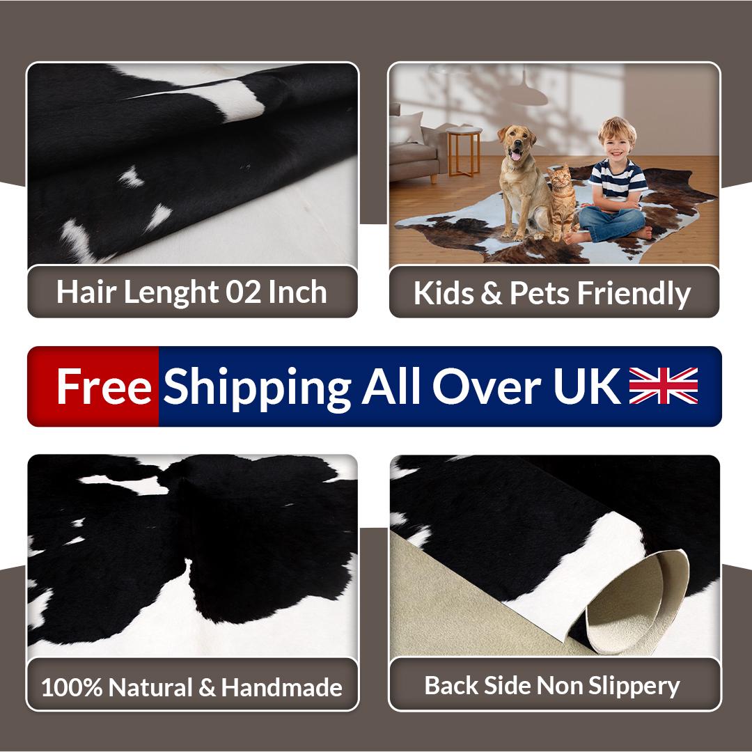 Luxurious Black & White Cowhide Rug | Hypoallergenic - Non-Slip | Handcrafted from Natural Hides | Durable - Versatile Home Décor