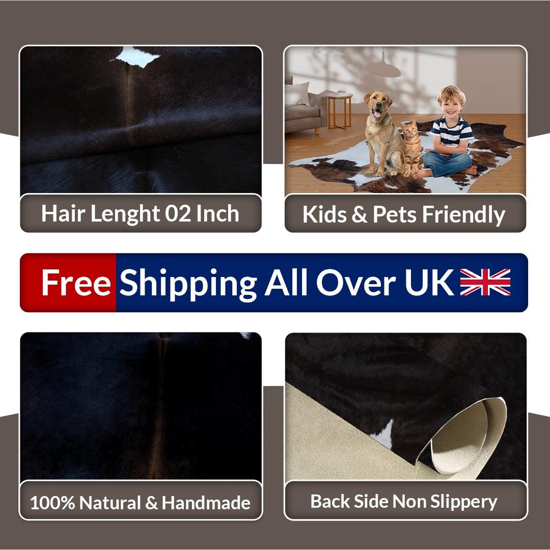 Luxury Dark Brown & White Cowhide Rug | Hypoallergenic - Non-Slip | Handcrafted Natural Hide | Durable - Versatile Décor