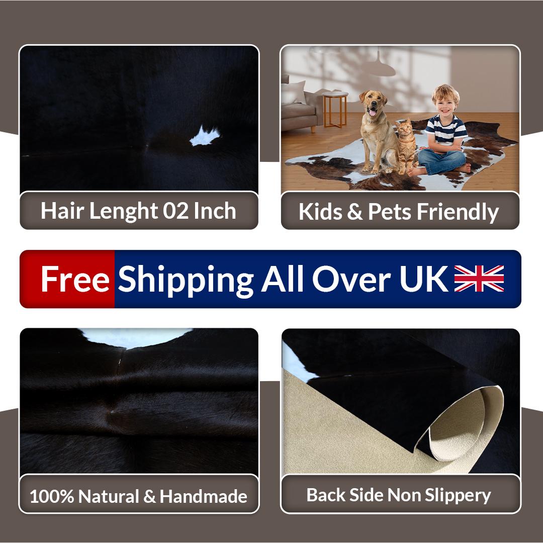Luxury Brown & White Cowhide Rug - Hypoallergenic, Non-Slip, Non-Shedding, Perfect for Upholstery - Free Shipping Across UK!