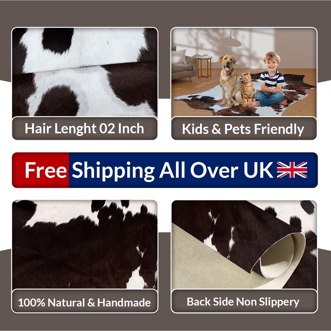 Stunning Dark Brown & White Cowhide Rug - Large Animal Print Center Piece w/ Hypoallergenic, Non Slip Suede Back - Non Shedding Properties
