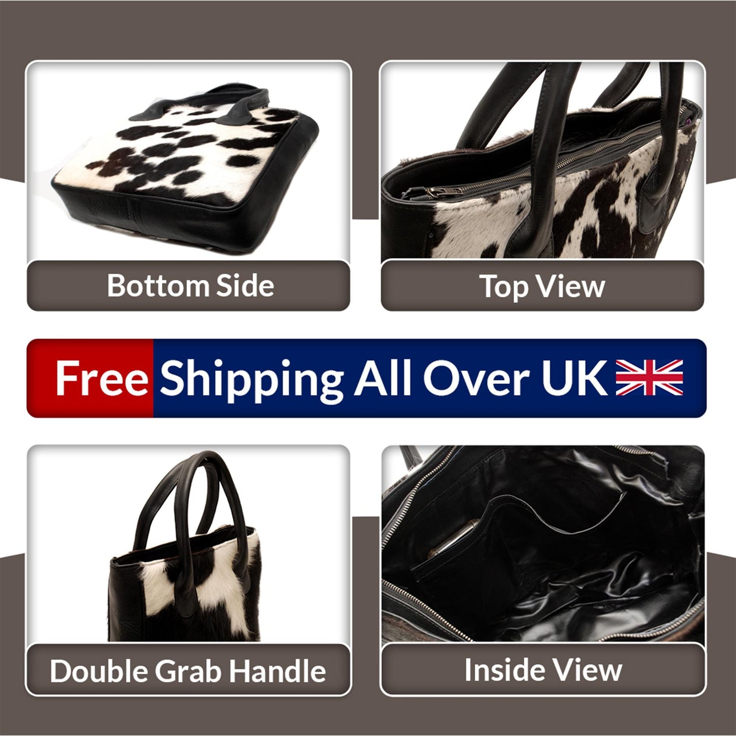 Stylish Black and White Cowhide Shoulder Bag - Handcrafted Hair-On Leather Cowskin Purse for Women - Versatile and Practical Daily Bag