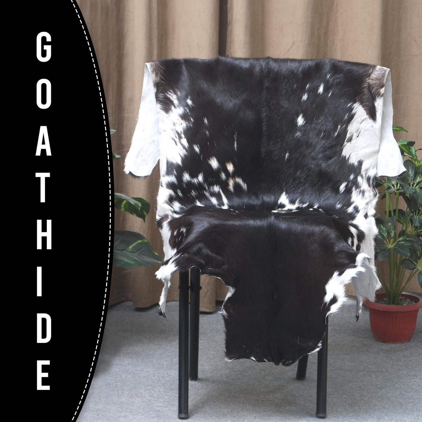 Striking Black & White Goat Skin Rug - Soft, Hypoallergenic, - Stylish Home Décor Accent - Celestial Leather Limited