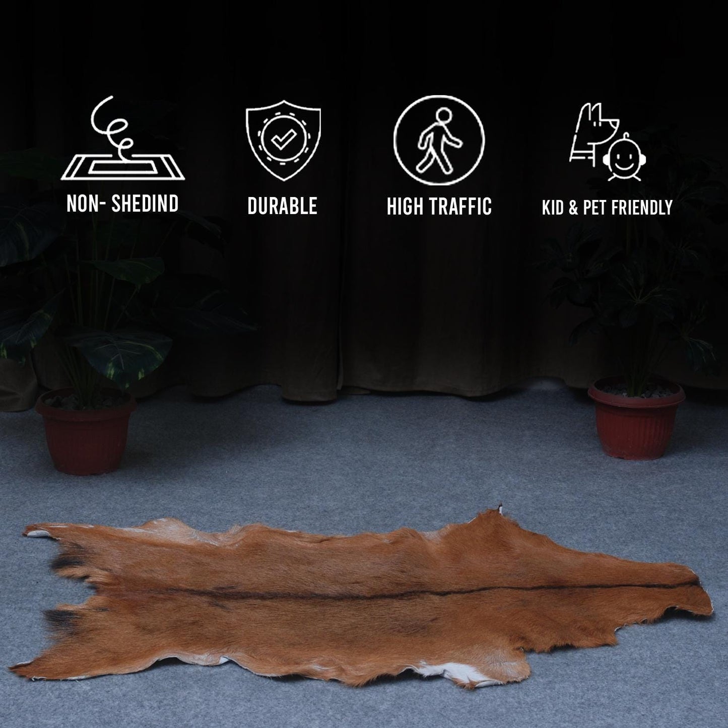 Premium Brown & White Goat Hide Rug - Luxury Hair-on Goatskin Rug, Sustainable - Eco-Friendly, Unique Patterns, Non-Slip Suede Back