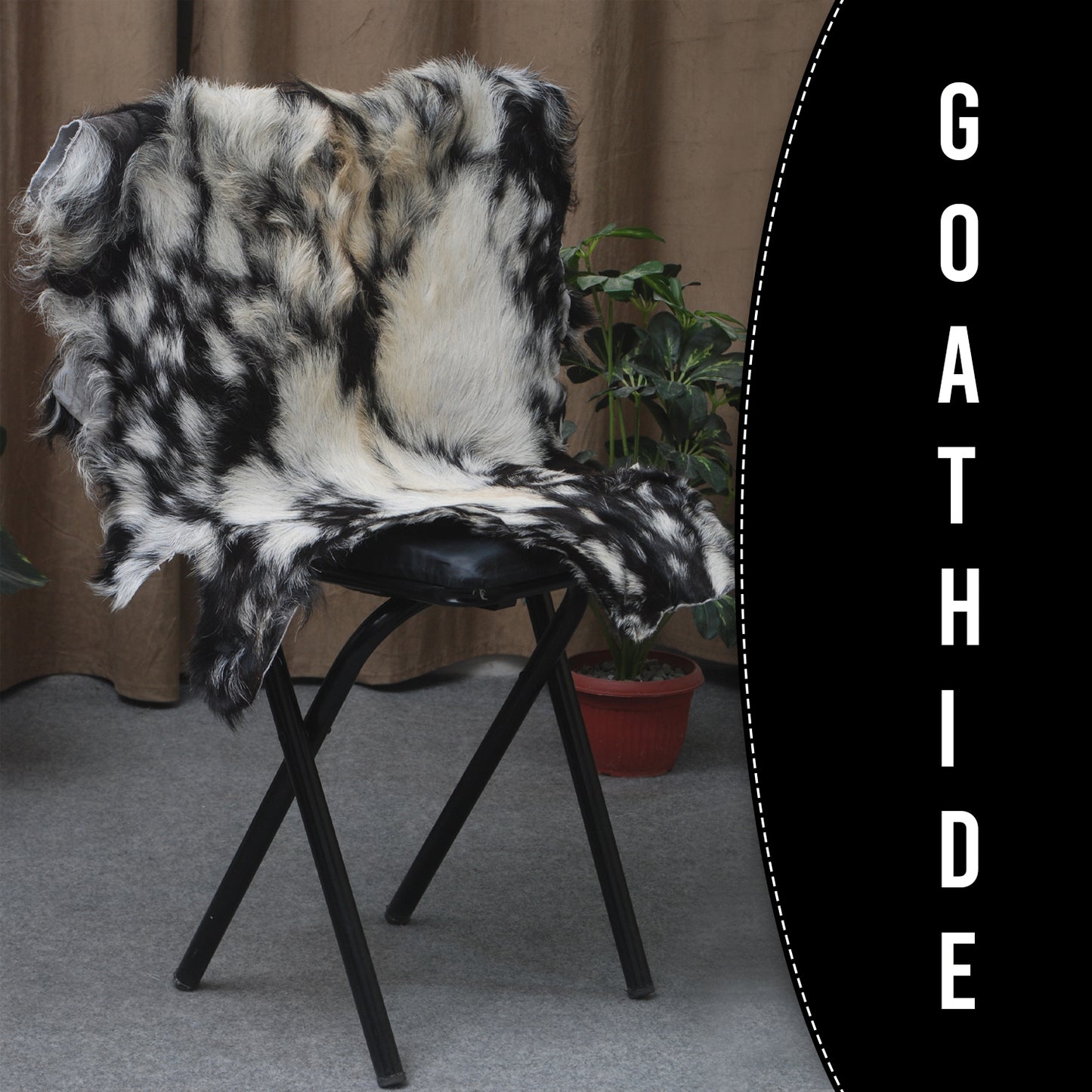 Premium Tri-Color Goat Skin Rug - Genuine Hair-On Leather for Unique Décor