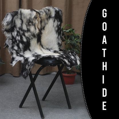 Premium Tri-Color Goat Skin Rug - Genuine Hair-On Leather for Unique Décor