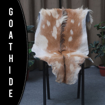 Brown and White Handmade Goat Skin Rug – Classic Elegance for Your Home