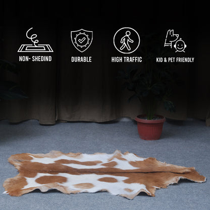 Decorative Brown and White Goat Hide Rug - Perfect for Floor or Wall Accents