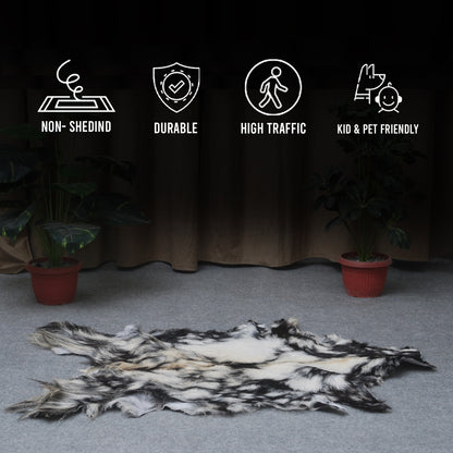 Premium Tri-Color Goat Skin Rug - Genuine Hair-On Leather for Unique Décor