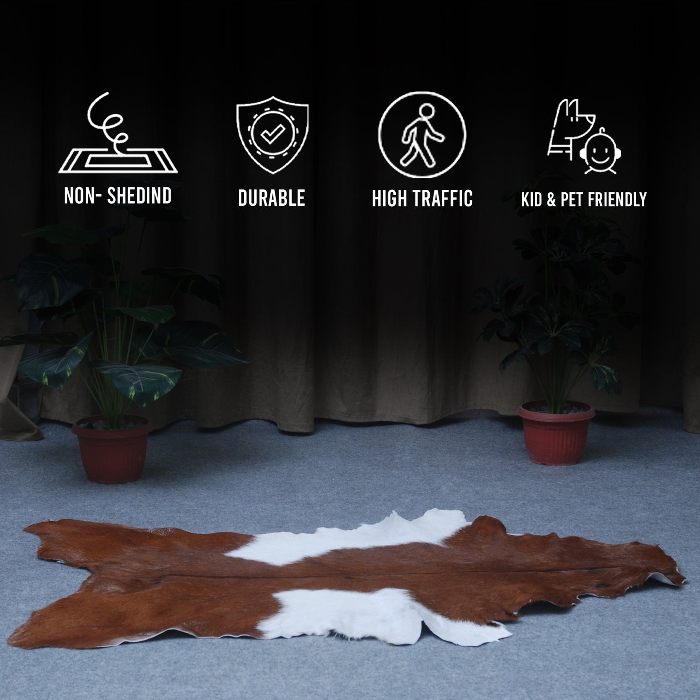 Handcrafted Dark Brown Goat Skin Rug - Genuine Leather for Luxurious Décor