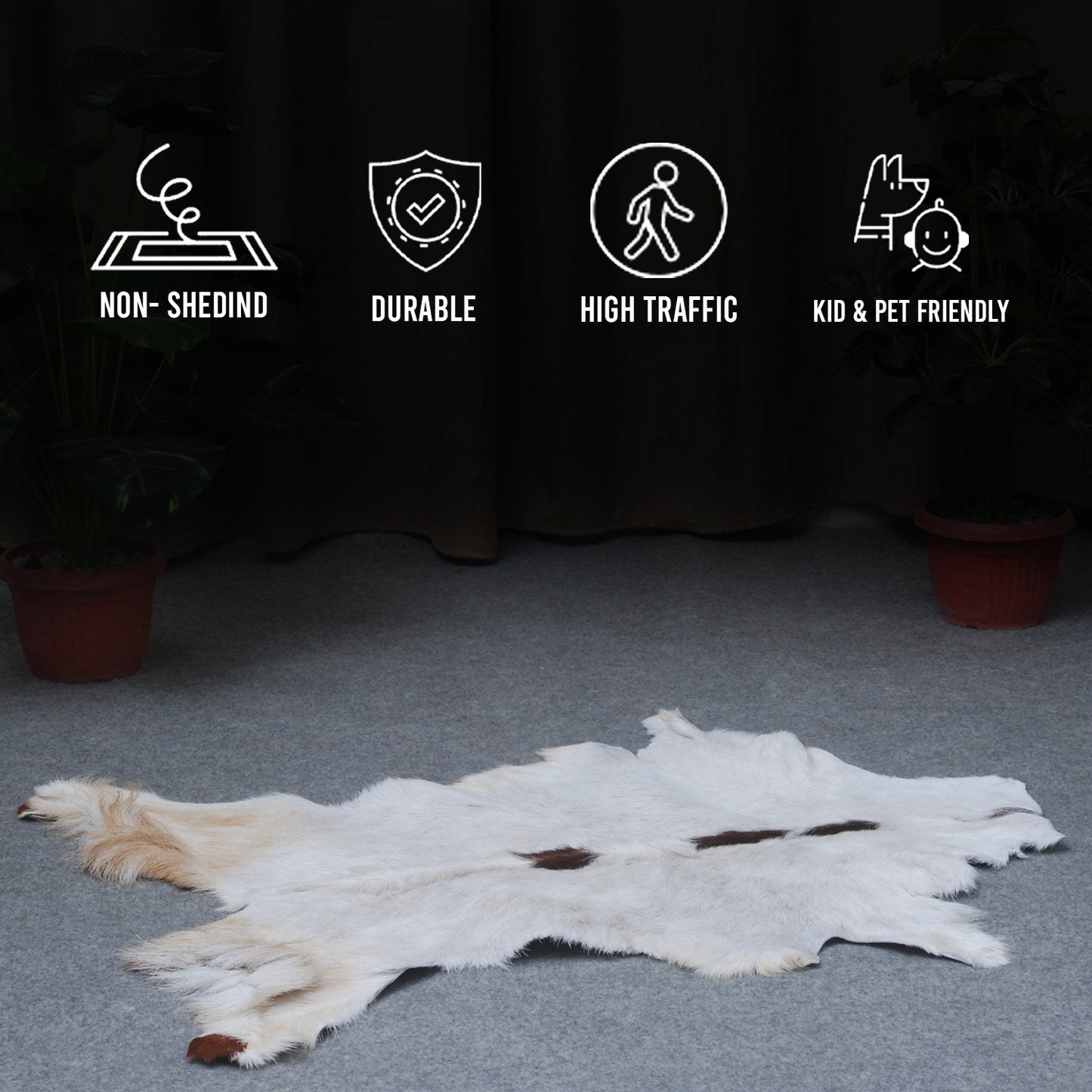 Authentic Dark Brown Goat Hide Rug - Rich Color and Unique Pattern for Home Styling