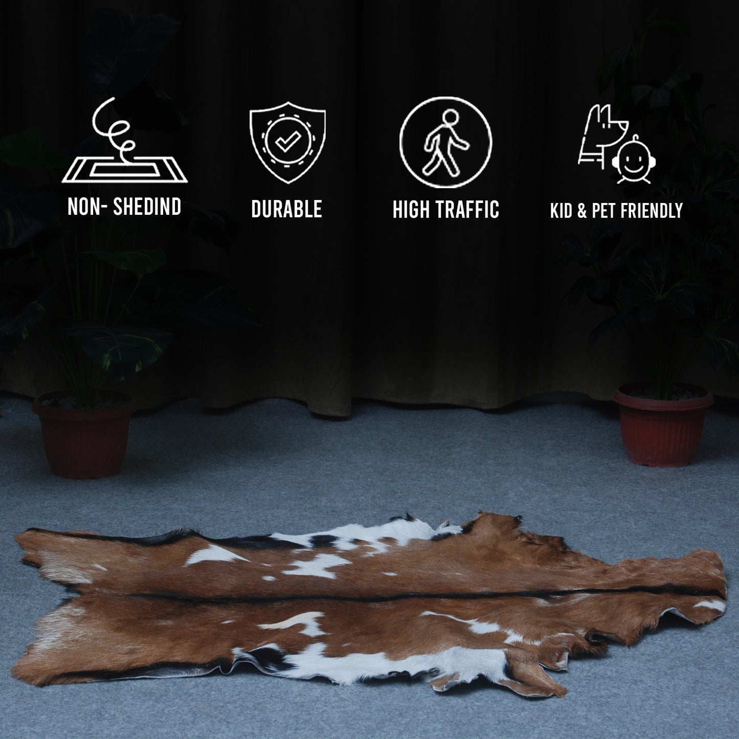 Authentic Dark Brown Goat Hide Rug - Rich Color and Unique Pattern for Home Styling