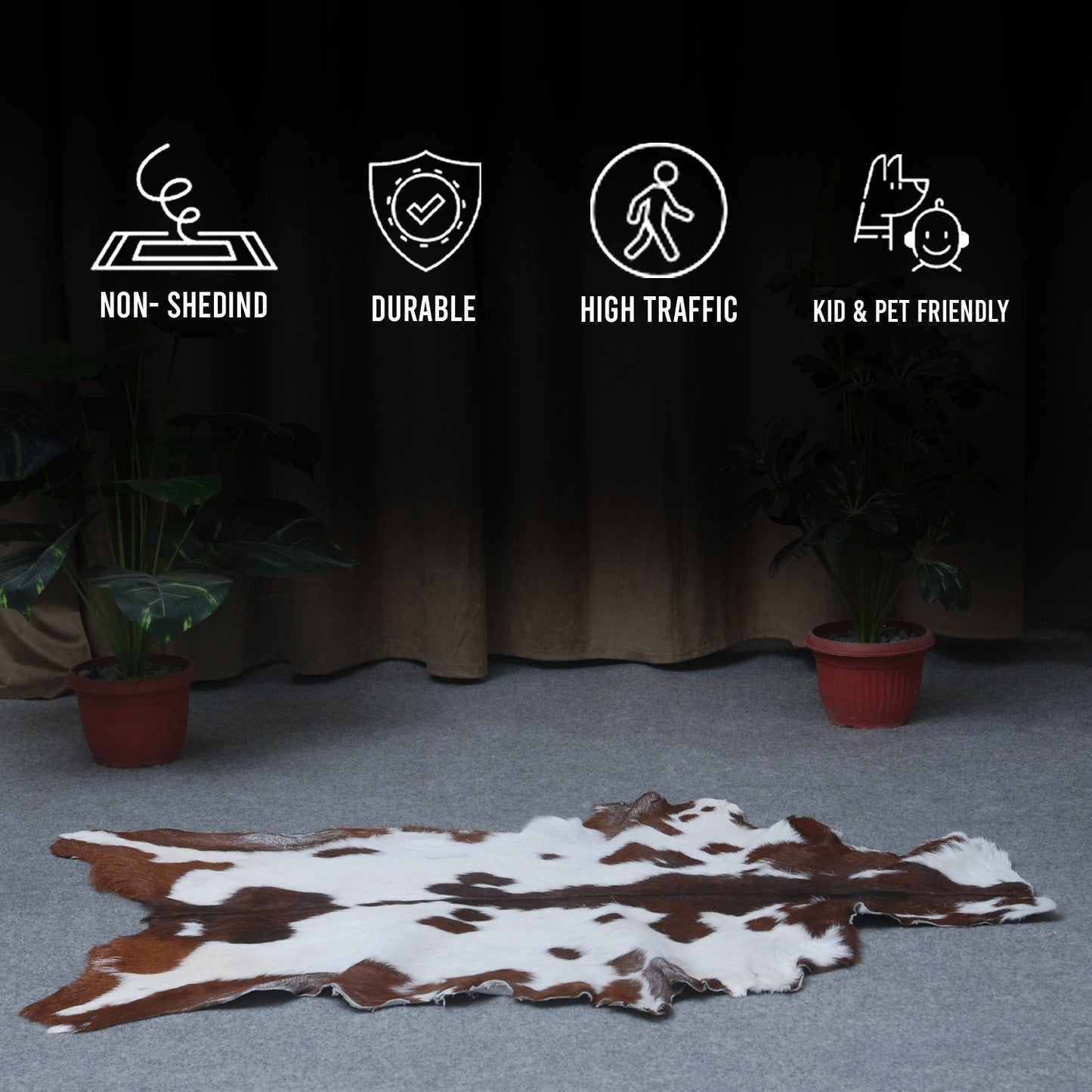 Premium Dark Brown Goat Hide Rug - Soft and Durable for Sophisticated Interiors