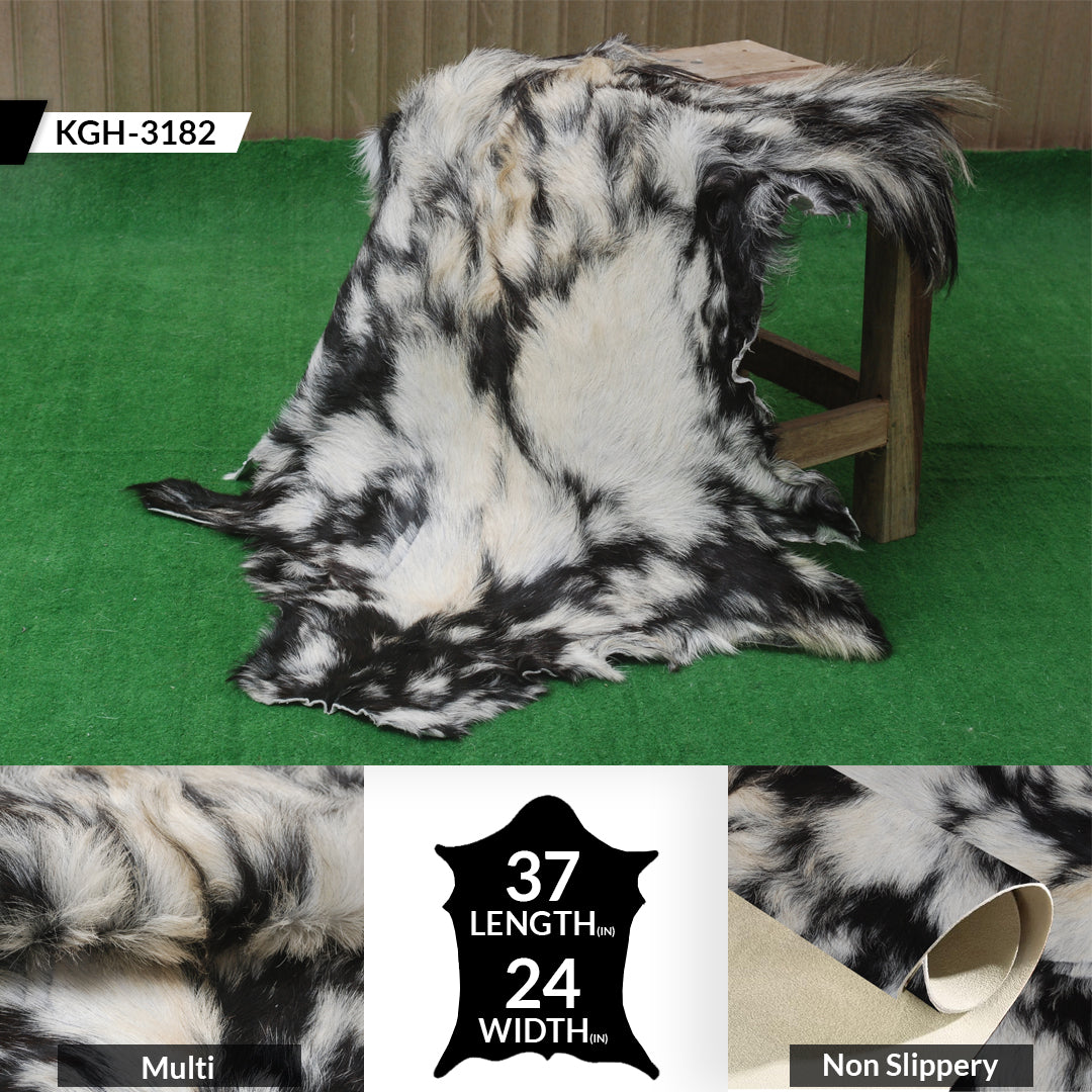 Premium Tri-Color Goat Skin Rug - Genuine Hair-On Leather for Unique Décor