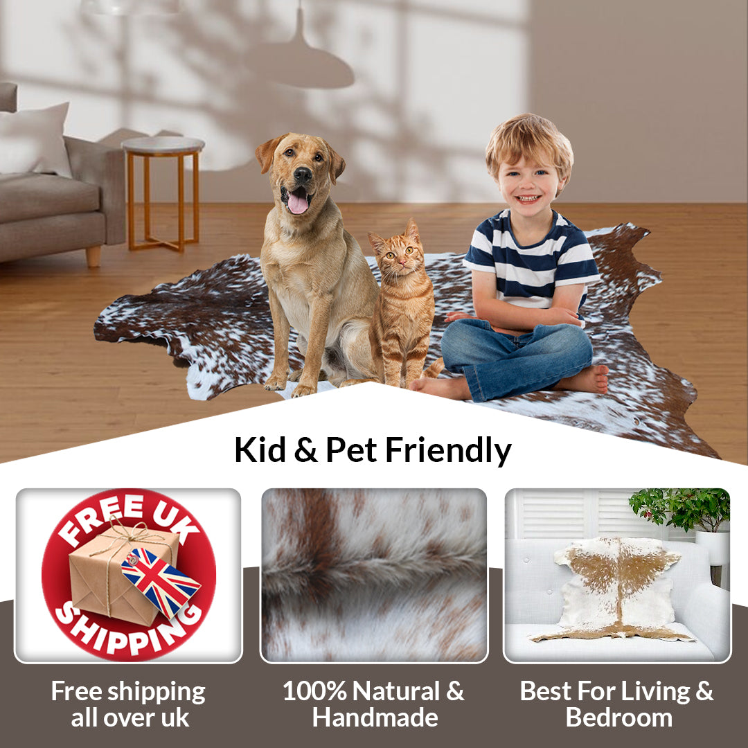 Handcrafted Brown and White Goat Skin Rug - Soft, Durable, and Elegant Décor