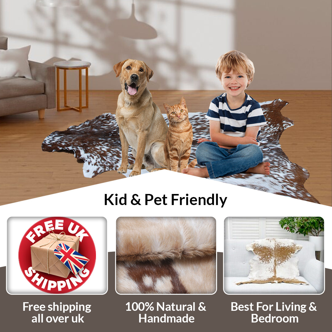 Goat Skin Rug: Tri-Color genuine Goat hide rug