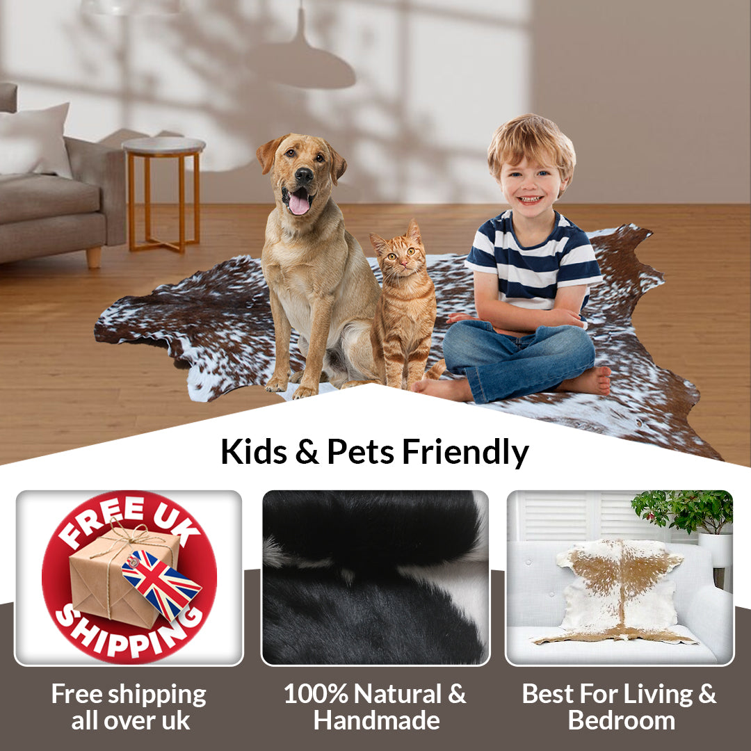 Luxurious Brown & White Genuine Goat Skin Rug for Home Décor - Celestial Leather Limited