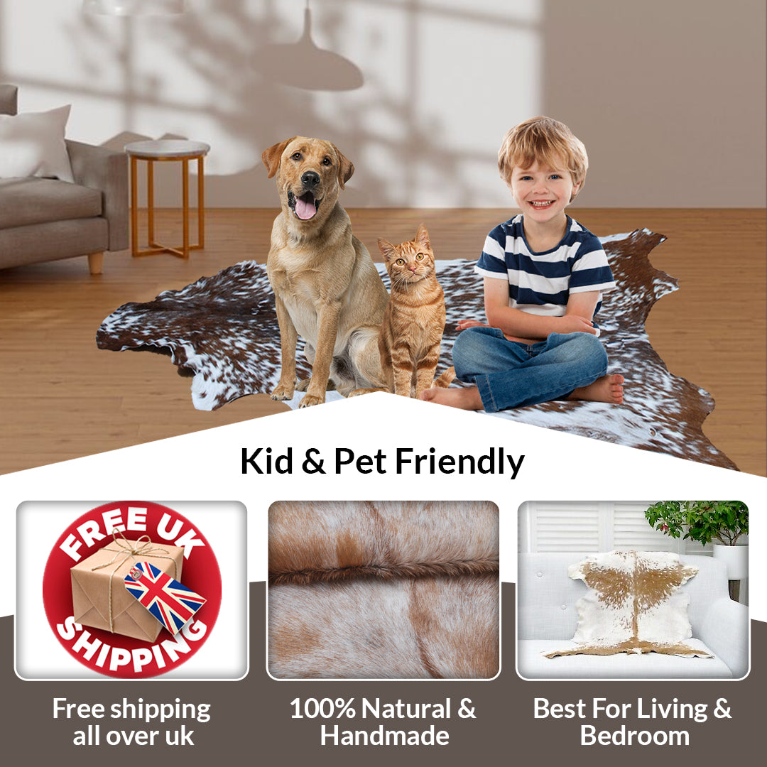Natural Brown and White Goat Hide Rug - Luxurious Accent for Modern Homes