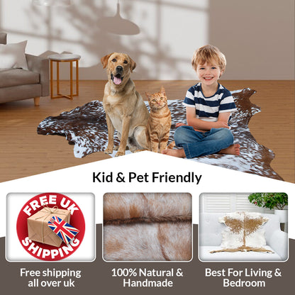 Natural Brown and White Goat Hide Rug - Luxurious Accent for Modern Homes