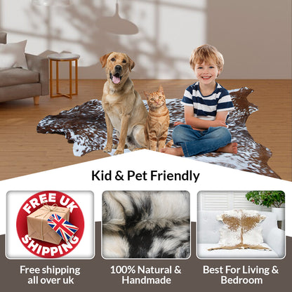 Premium Tri-Color Goat Skin Rug - Genuine Hair-On Leather for Unique Décor