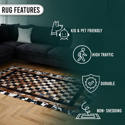 Luxurious Handmade Cowhide Patchwork Rug with Unique Design - Genuine Leather Area Rug for Home Décor & More