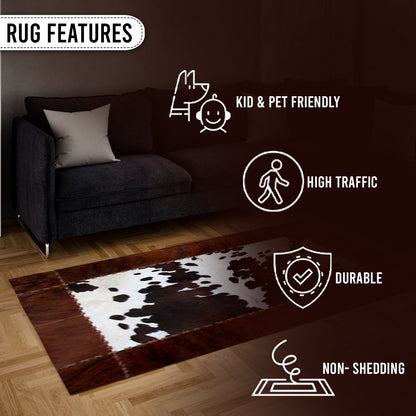 Luxurious Handmade Cowhide Patchwork Rug with Zig Zag Stitching - Unique Home Décor Statement Piece - Genuine Leather Area Rug