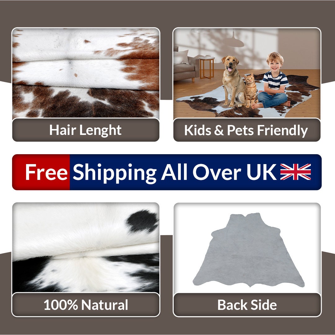 Luxurious Medium Black and White Cowhide Rug | Hypoallergenic, Non-Slip Backing, Handcrafted Quality | Unique Natural Beauty for Bedroom
