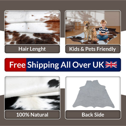 Luxurious Medium Black and White Cowhide Rug | Hypoallergenic, Non-Slip Backing, Handcrafted Quality | Unique Natural Beauty for Bedroom