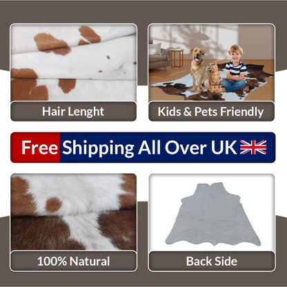 Luxury Large Brown & White Cowhide Rug - Hypoallergenic - Non-Slippery Suede Back - Perfect for Bedroom - Living Room - Free Shipping!
