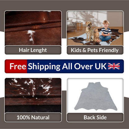 Premium Dark Brown & White Cowhide Rug, Extra Large, Hypoallergenic, Non Slip Back, Hand selected from Brazilian Hides