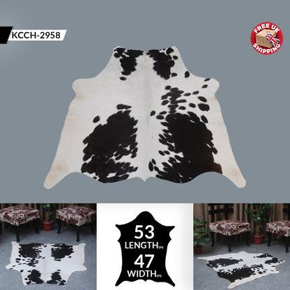 Luxury Handcrafted Cowhide Rug in Bold Black and White - Stunning Home Décor Accent with Hypoallergenic Properties