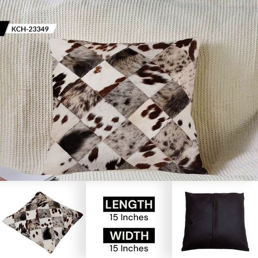 Luxurious Handmade Multicolor Patchwork Cowhide Cushion Cover with Hypoallergenic Design and Rustic Charm