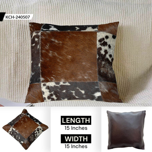 Luxury Multicolor Cowhide Patchwork Cushion Cover - Handmade Hypoallergenic Rustic Elegance - Natural Beauty - 100% Cowhide - Celestial Leather Limited