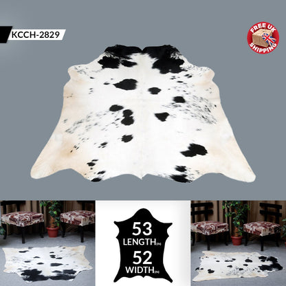 Luxurious Medium Black and White Cowhide Rug | Hypoallergenic, Non-Slip Backing, Handcrafted Quality | Unique Natural Beauty for Bedroom
