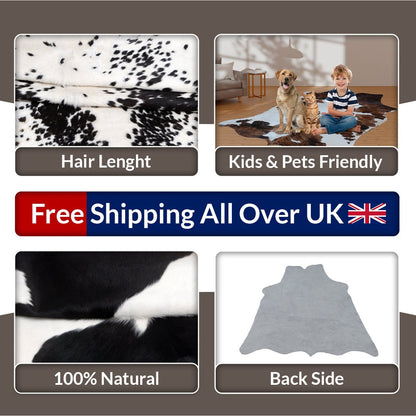 Luxurious Black & White Cowhide Rug | Medium Size Area Rug for Modern Home Décor | 100% Natural - Eco-Friendly | Hypoallergenic - Non-Slip